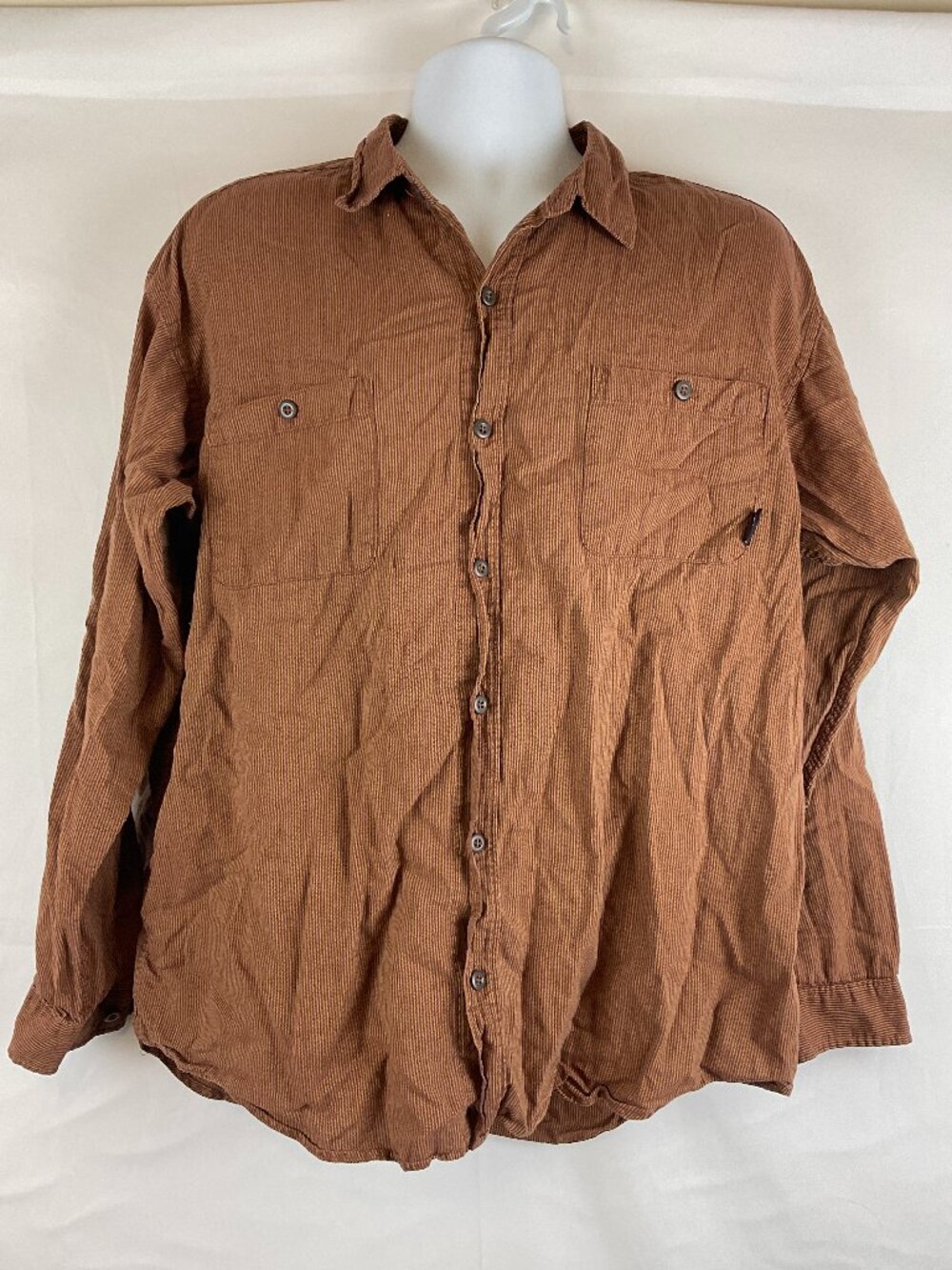 Patagonia Button Front Shirt Men's L Brown Purple Stripe Long Sleeve